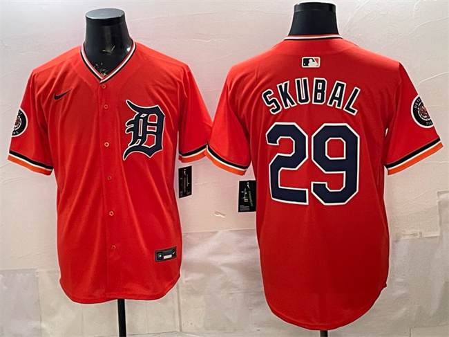 Men's Detroit Tigers #29 Tarik Skubal Orange 2026 Alternate Vapor Premier Limited Stitched Baseball Jersey